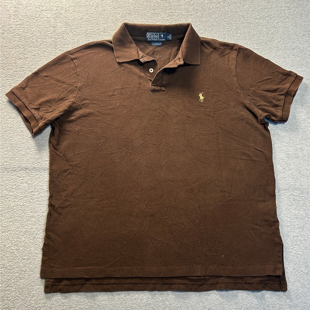 Polo Ralph Lauren Polo Shirt Mens Large Brown Custom Fit Pima Cotton Pony Logo